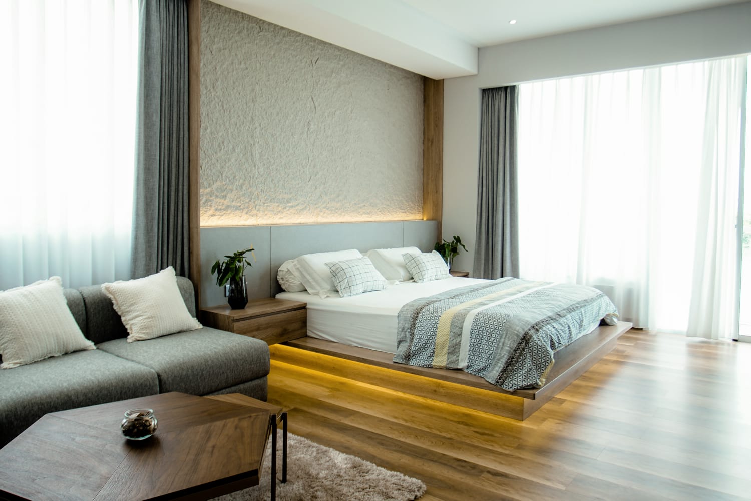 Bedroom — floating bed with cove lights